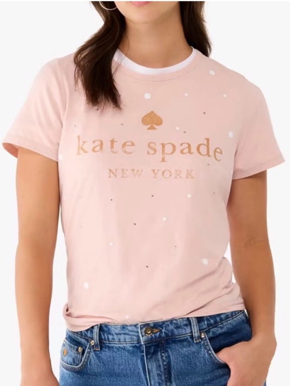 New kate spade small Pink Short Sleeve Logo Tee with Gold Accent